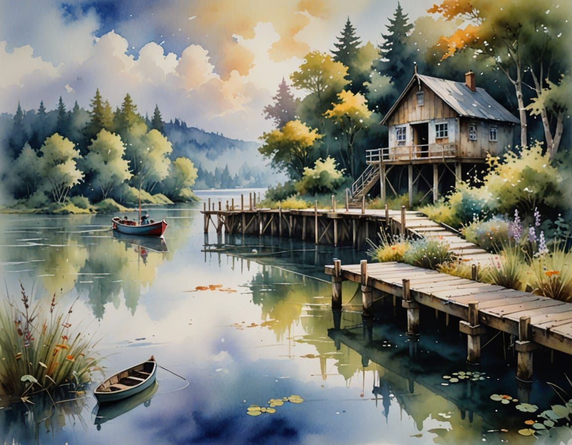 Fairytale Pier in Watercolor Style