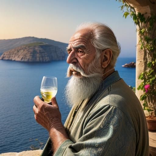 Greek Man Under Vine Savoring Mediterranean Bliss