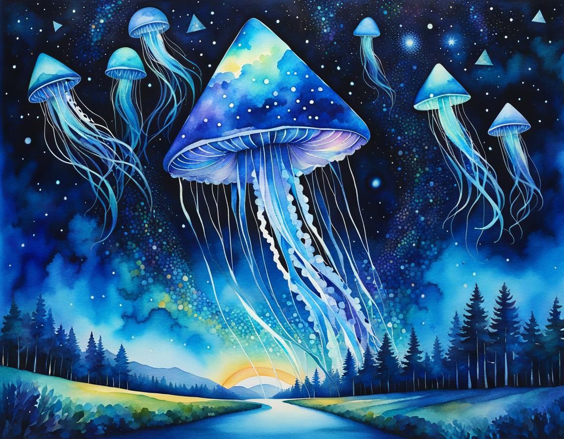 Jellyfish in Blue Portal to Starry Path