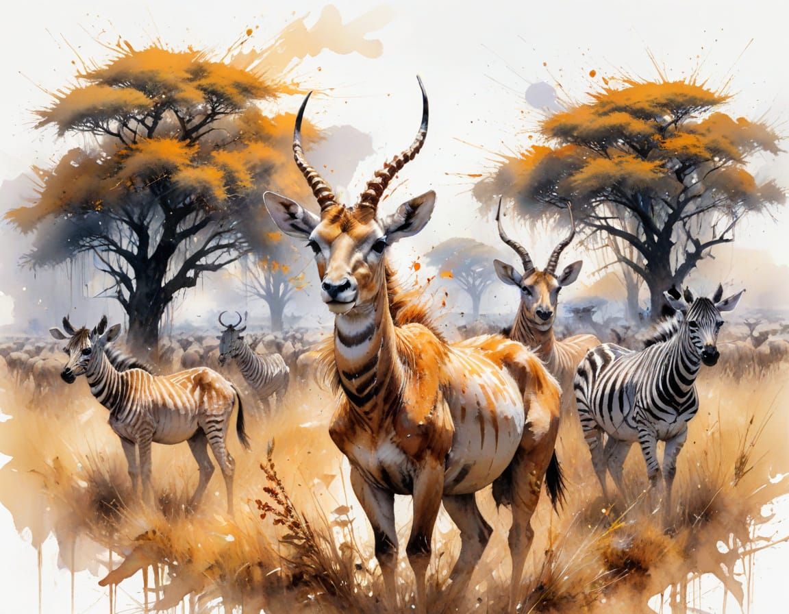 Sunlit Savannah: Watercolour Landscape