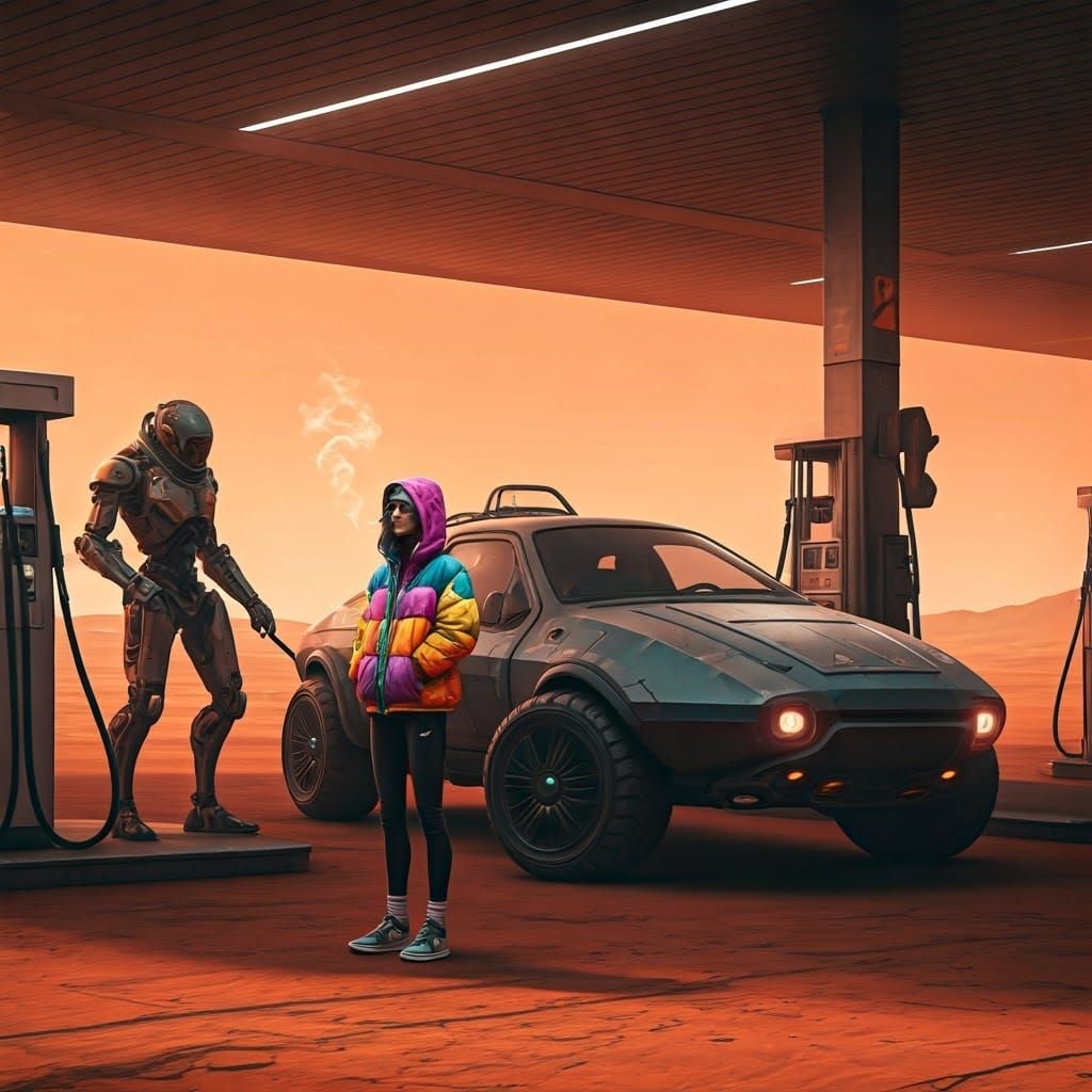 Futuristic Sci-Fi Gas Station on Mars