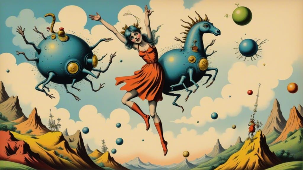 Surreal Figure Jumping with Melting Oil Effects