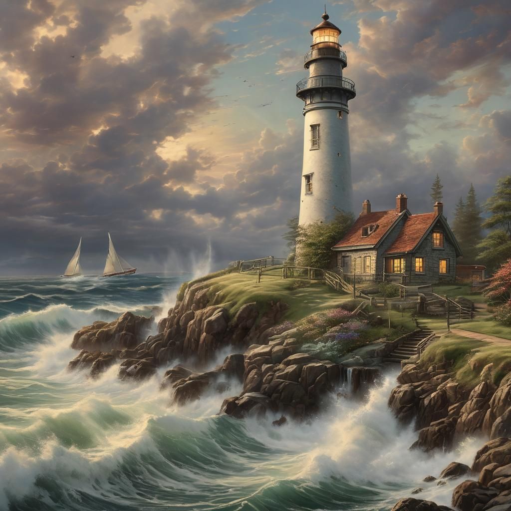 Coastal Lighthouse in Luminist Style