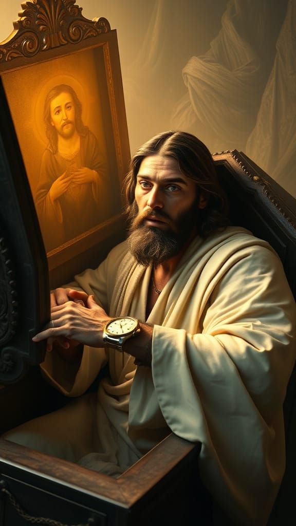 Risen Christ Emerges from Ancient Coffin in Ethereal Baroque...