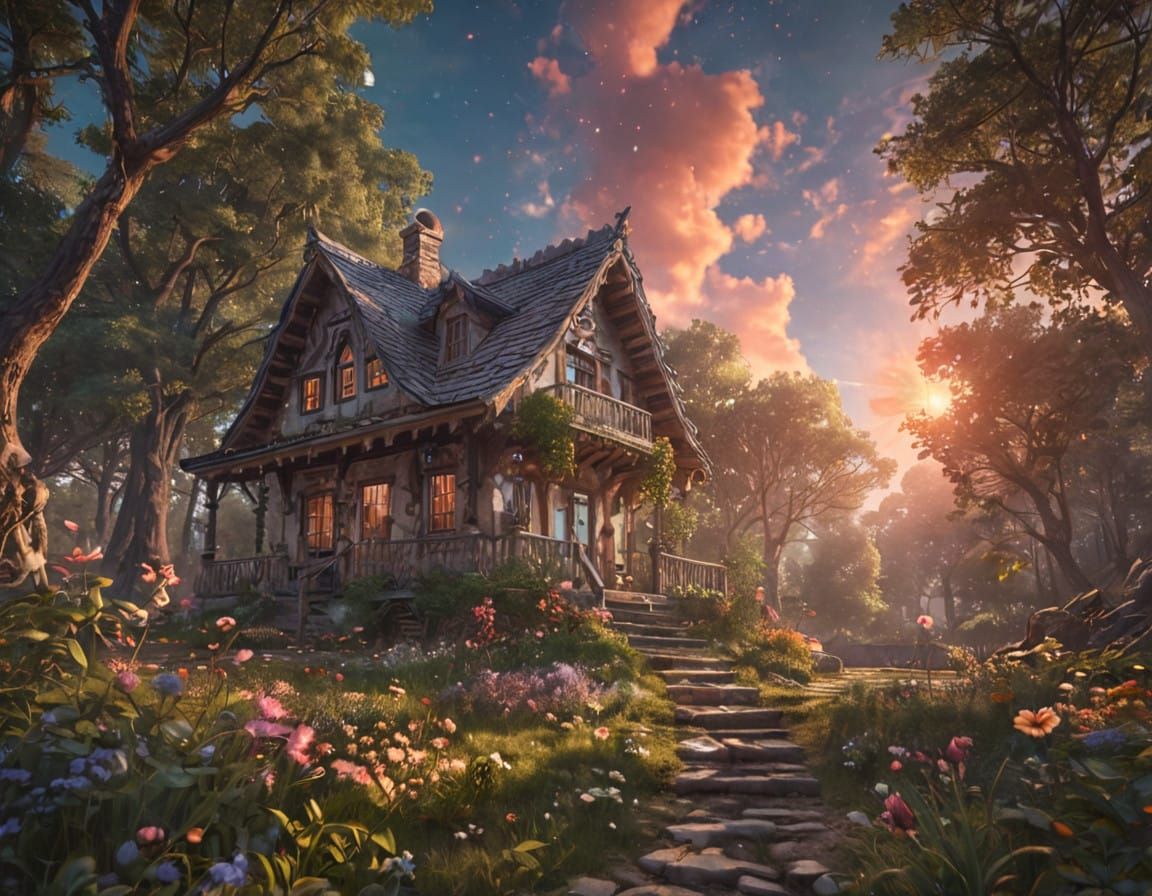 Whimsical Woodland Retreat in Celestial Hues