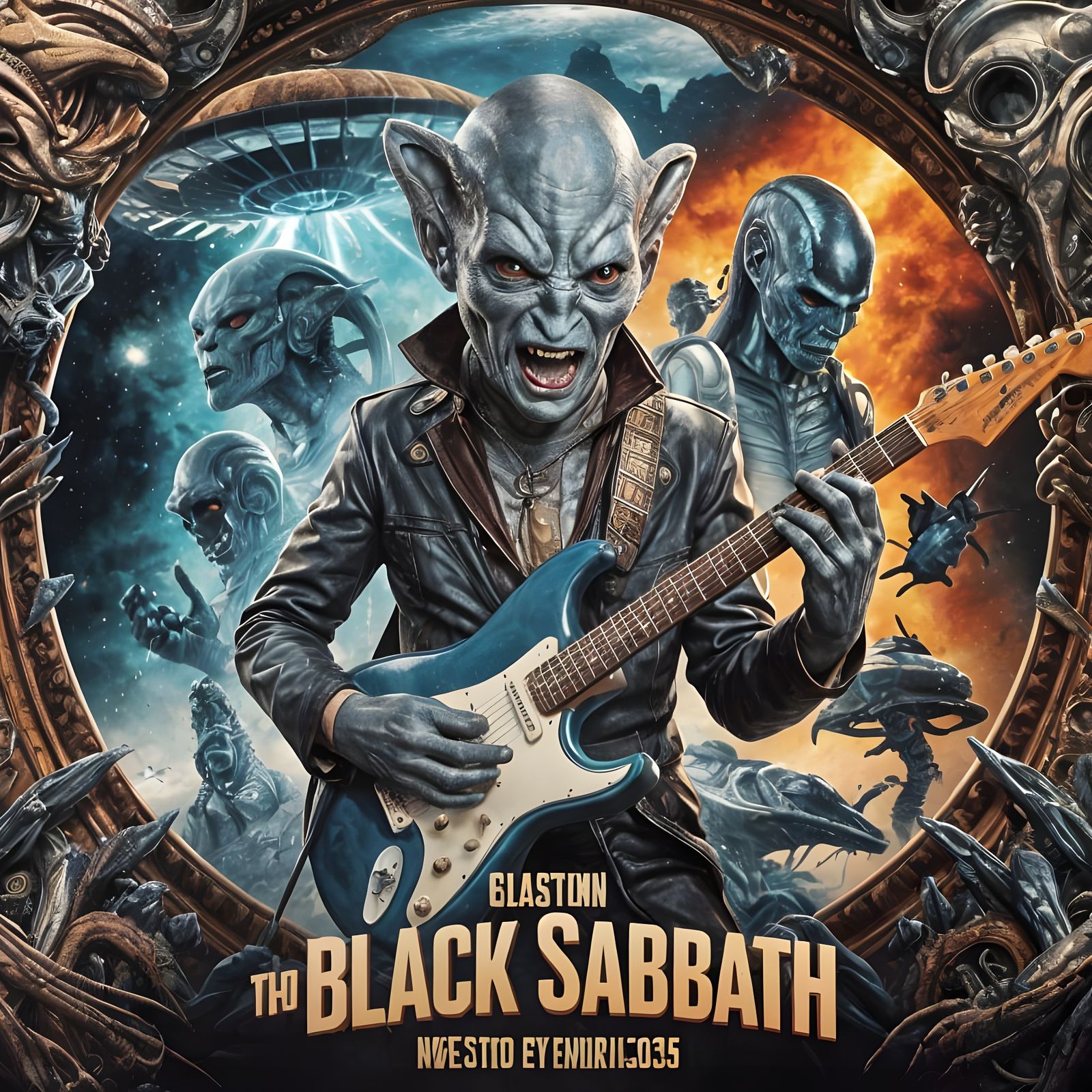 Alien Gray Rockstar in Cosmic Concert