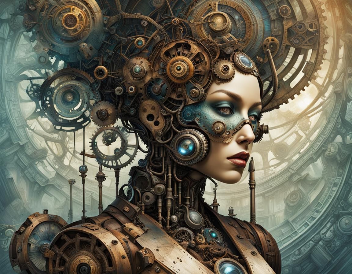 Psychedelic Steampunk Engine with Geometric Shapes