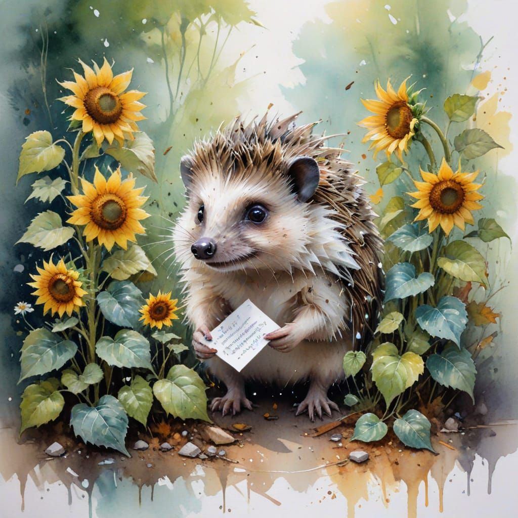 Whimsical Hedgehog in Sunflower Lane
