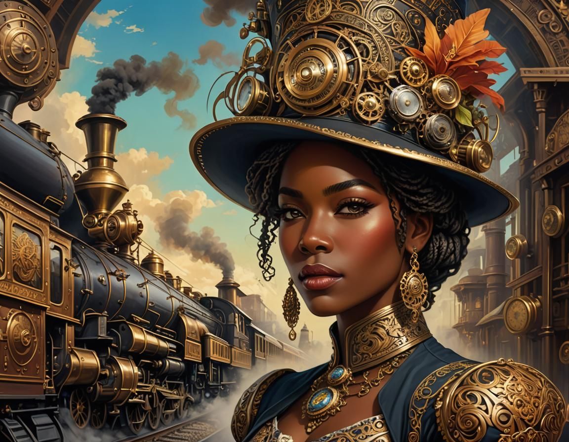 Steampunk Woman with Ornate Hat Digital Art