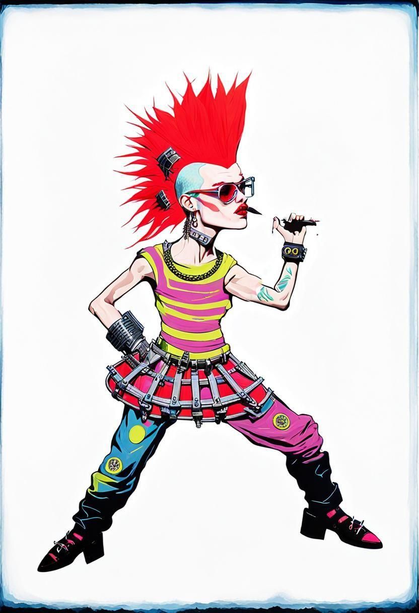 Punk Fashion Model in Neon, Vivienne Westwood Style