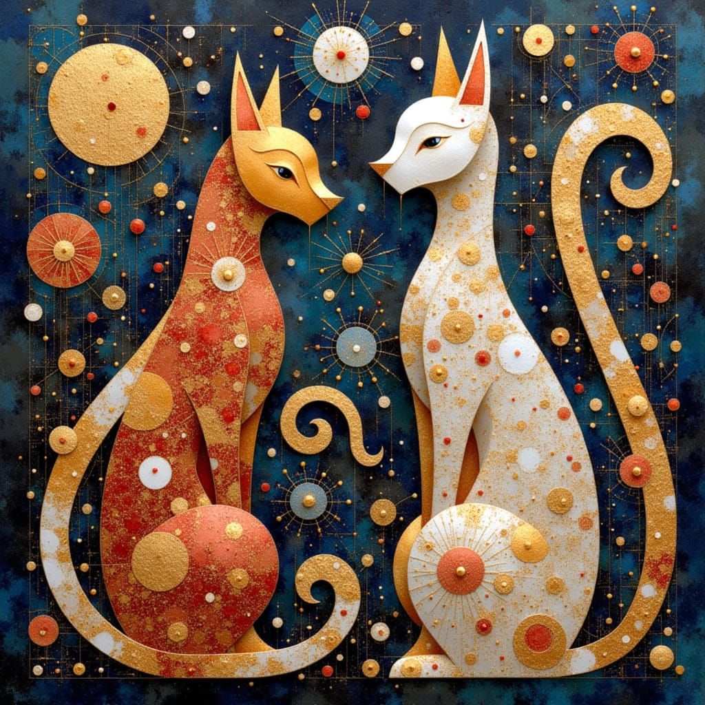 Bejeweled Cats in Klimt Style Kirigami Art
