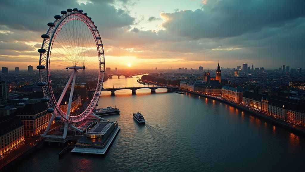 a view of the London eye overlooking the thames