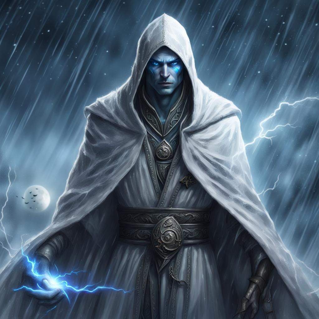 Eerie Elf in Snowy Lightning Storm