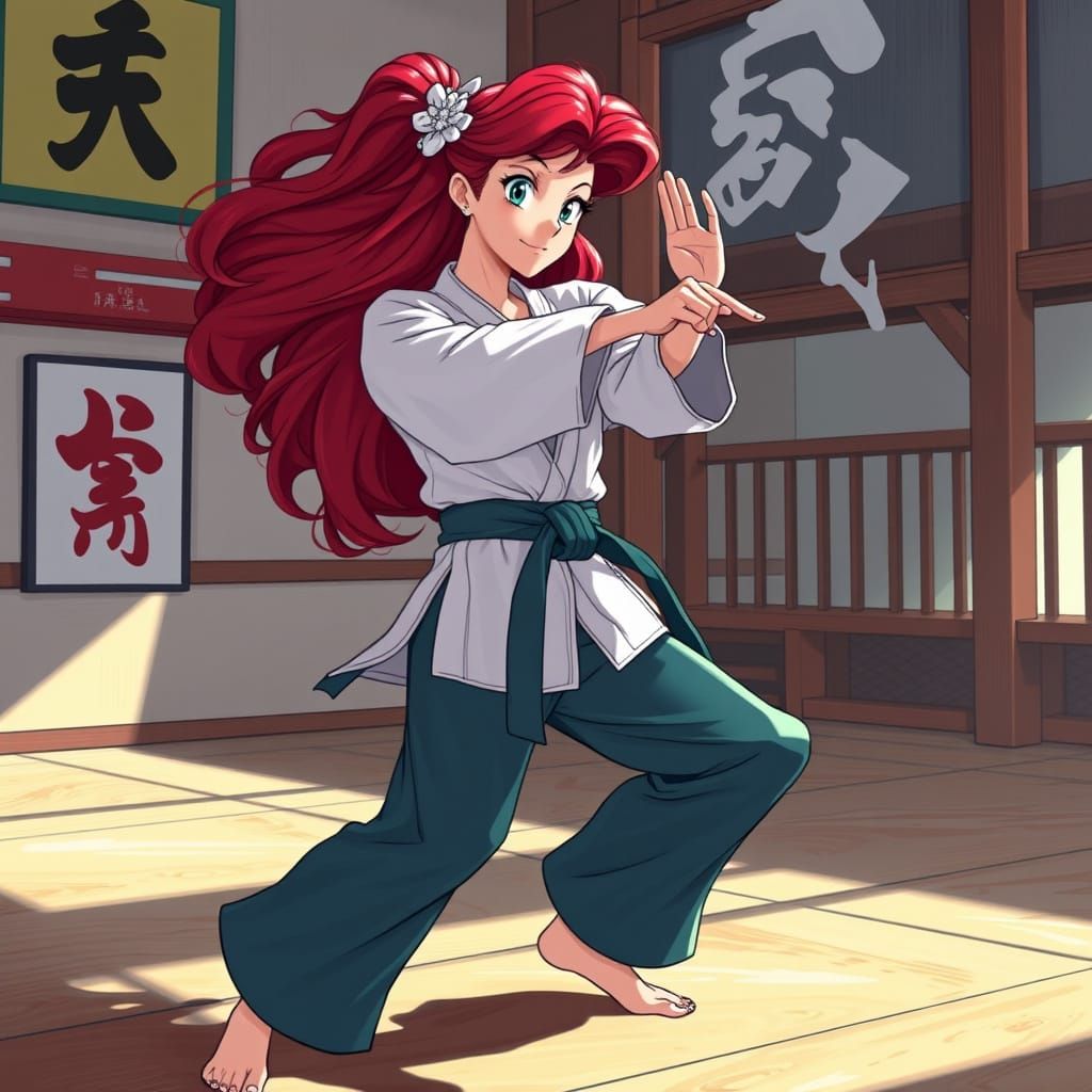 Ariel as Karate Expert in Dojo Setting
