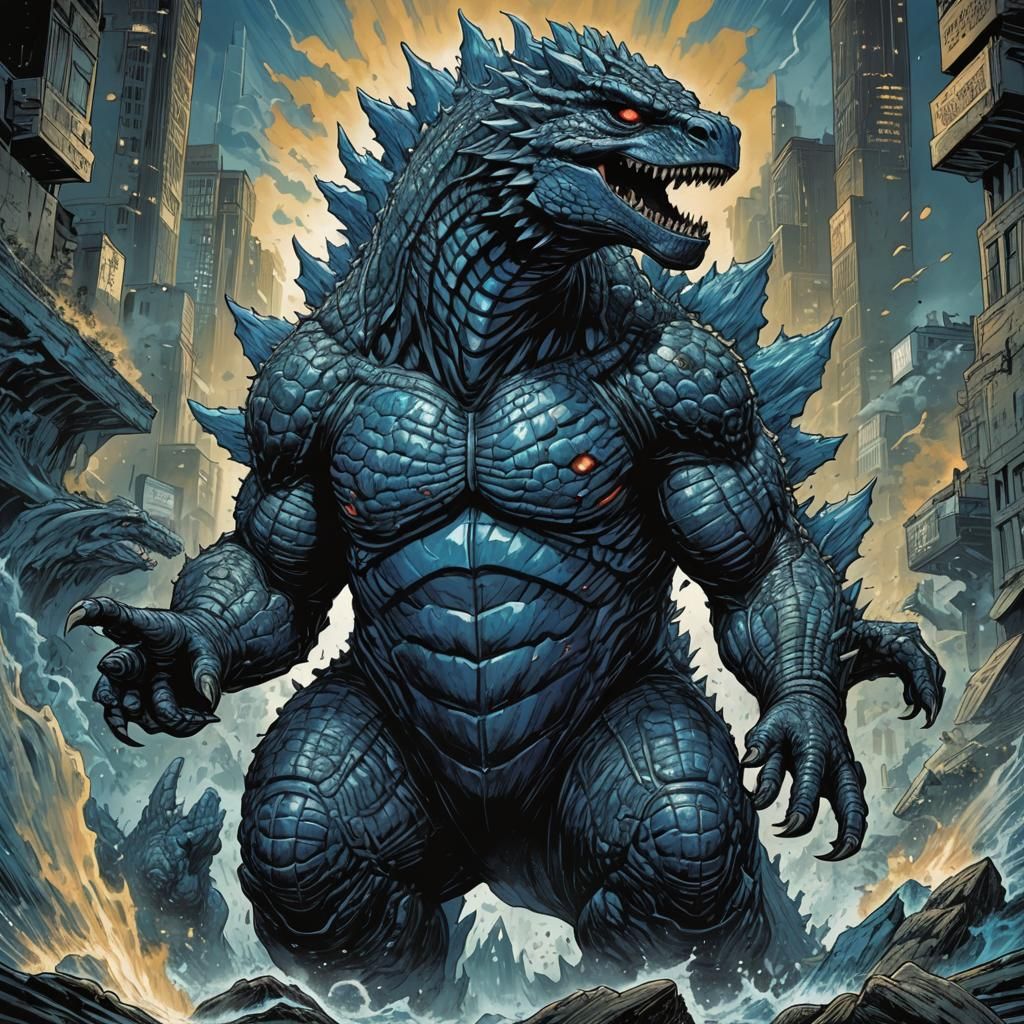 Blue Godzilla Comic Book Art