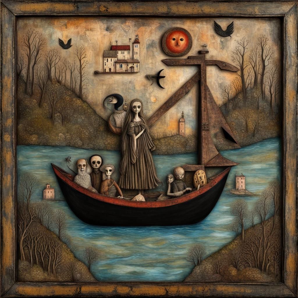 Charon Ferries a Soul to the Underworld: Folk Art
