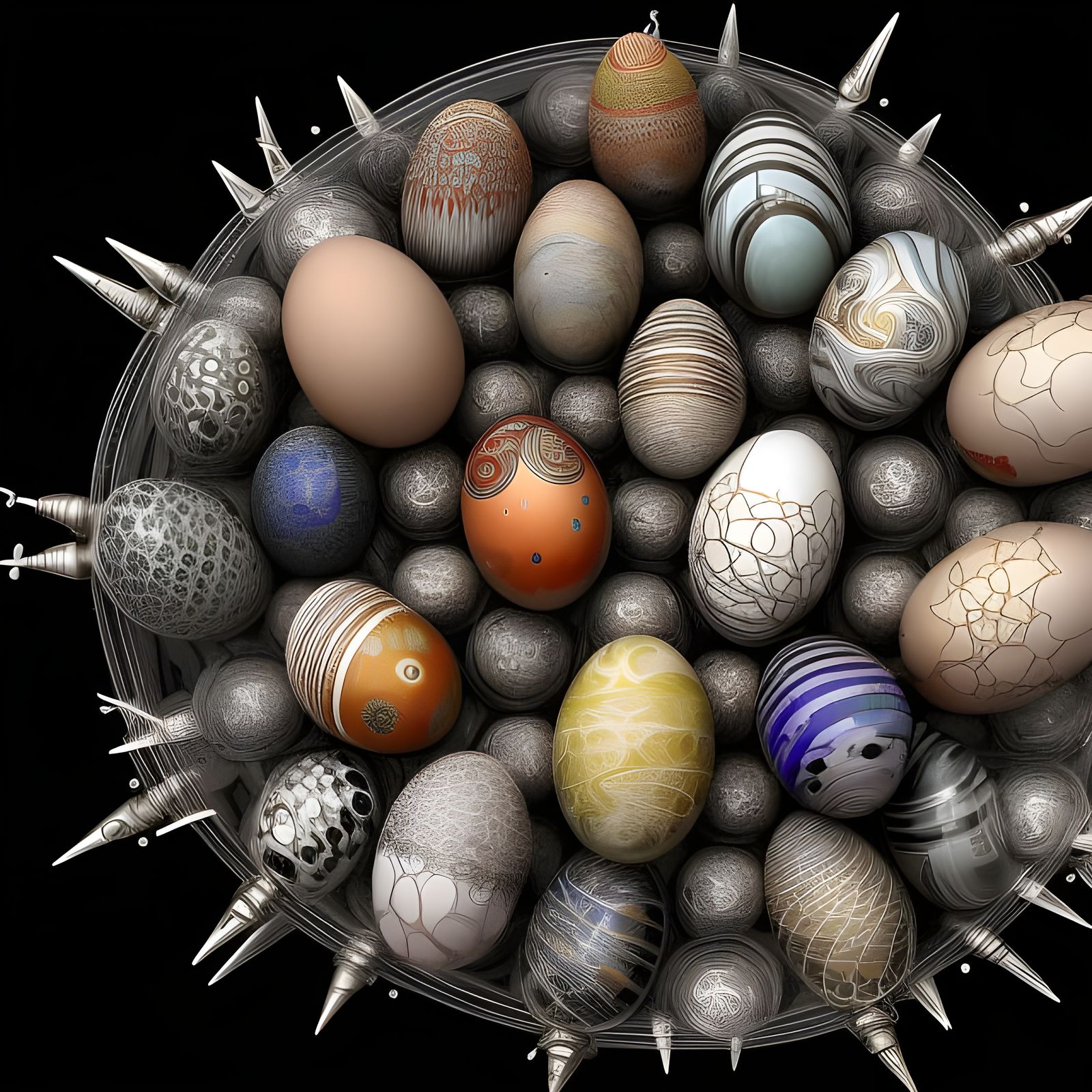 Glass Organs and Mirrored Eggs, Detailed Digital Art