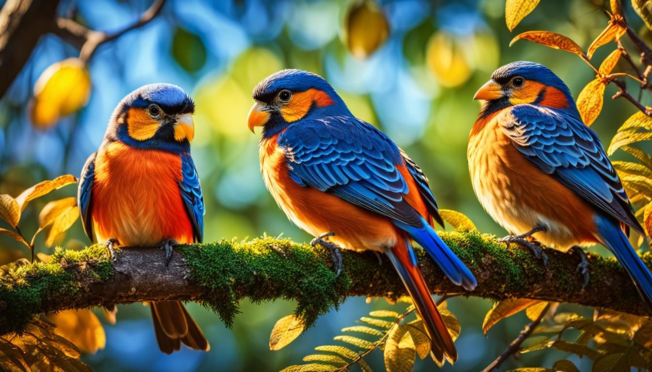 Colorful Birds in Sunny Forest: Wildlife Photography