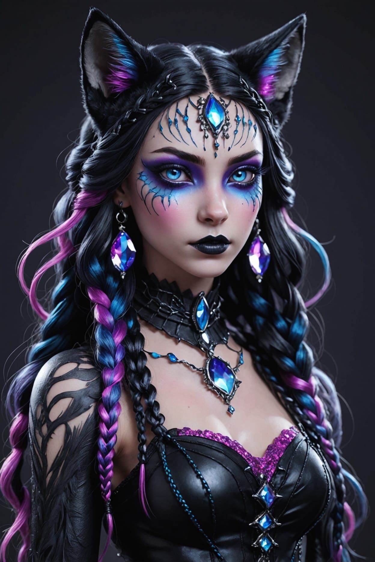 Realistic Wolf-Cat Girl Portrait in Dreamlike Setting