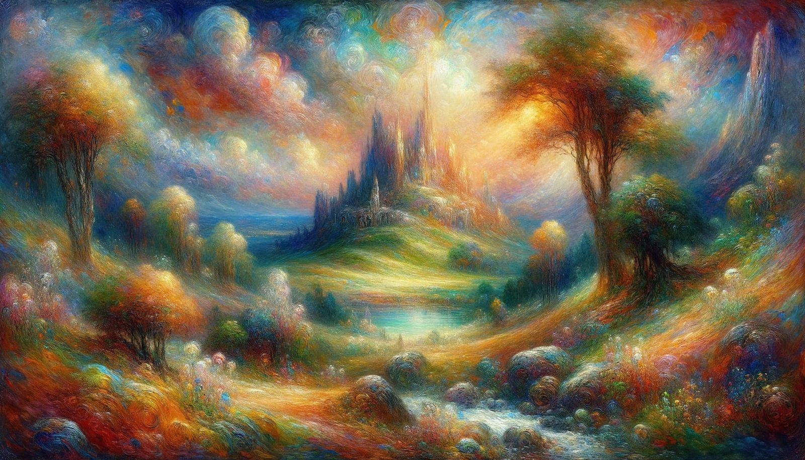 Mystical Faerie Hill Landscape in Impressionist Style