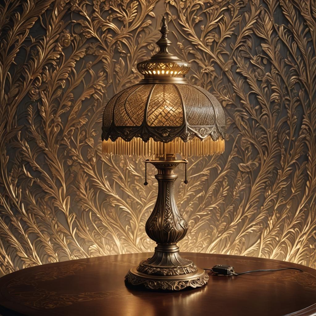 Ornate Herringbone Lamp in Lavish Maximalist Style
