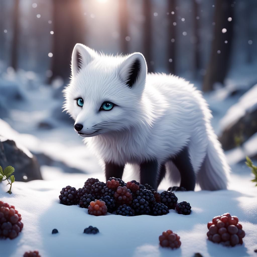Arctic Fox Cub in Snow, Detailed Matte Painting
