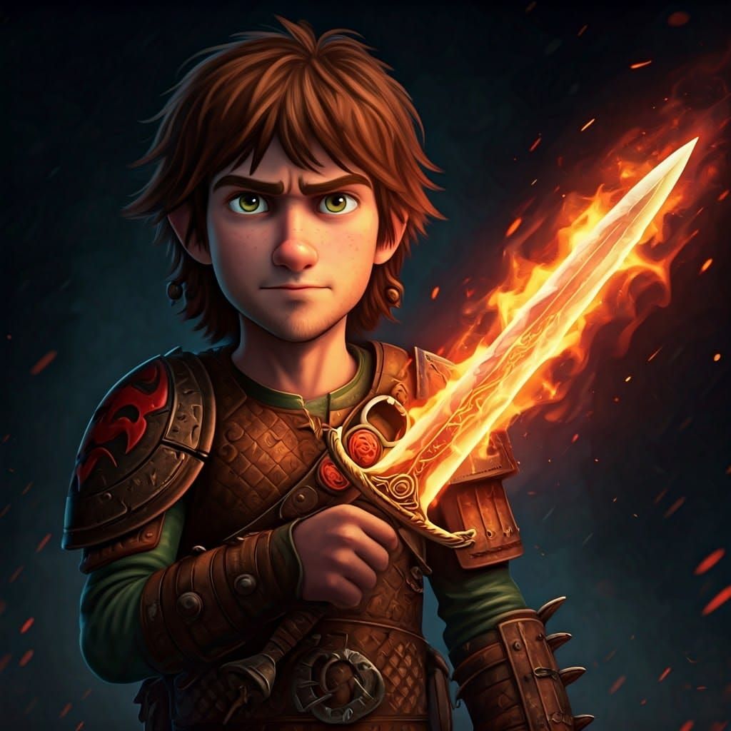 Hiccup Haddock with Fire Blade: Detailed Matte Painting