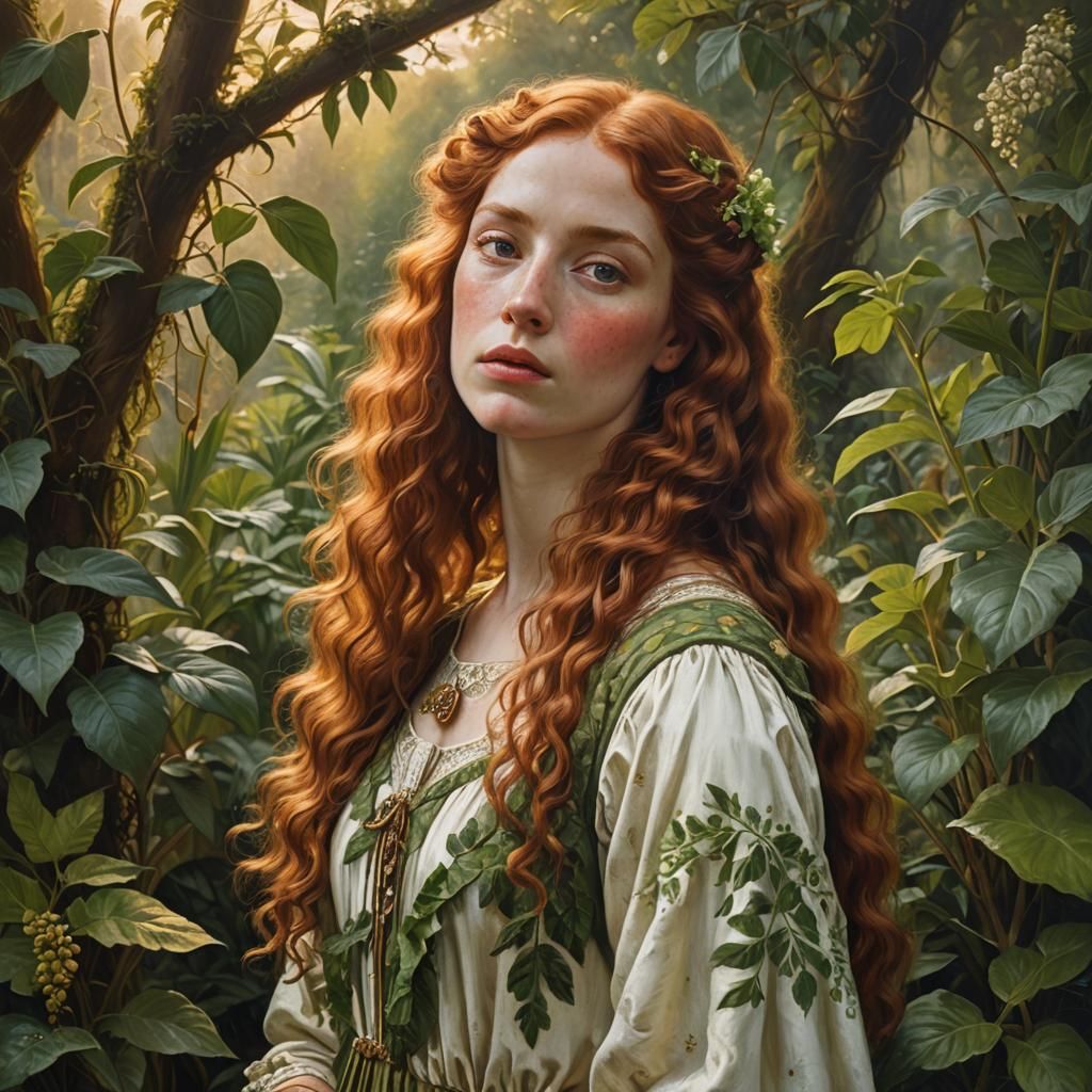 Red-Haired Woman Portrait in Pre-Raphaelite Style