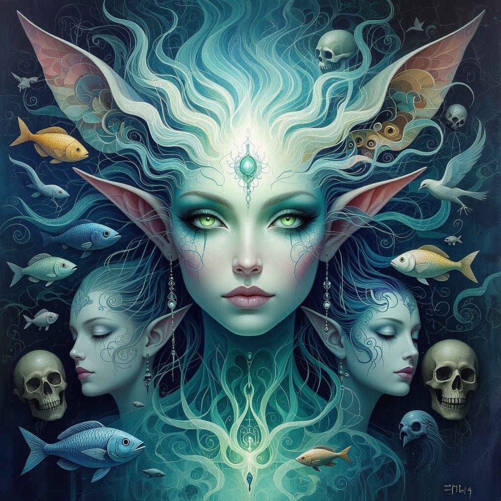Ethereal Goddess of the Underwater Realm in Vibrant Surreali...