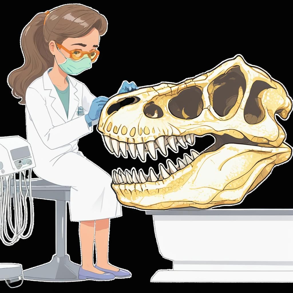 Scientist with Dinosaur Skull in Comic Book Style