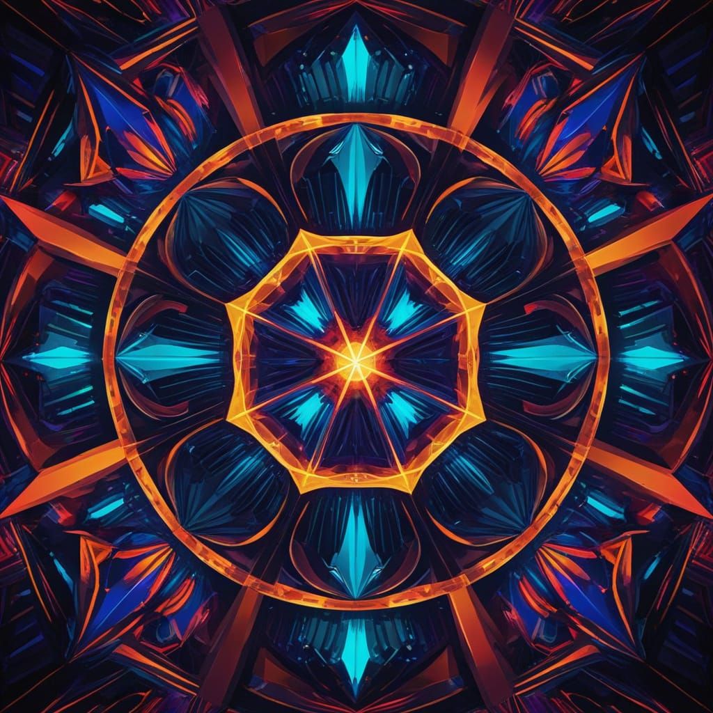 Mesmerizing Neon Kaleidoscope Pattern in Geometric Abstracti...