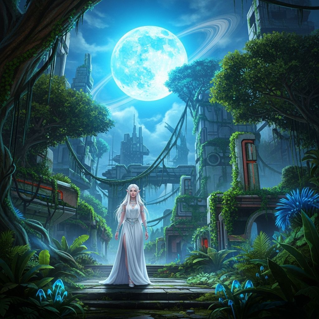 Albino Elf in Lost Jungle City Under Blue Moon