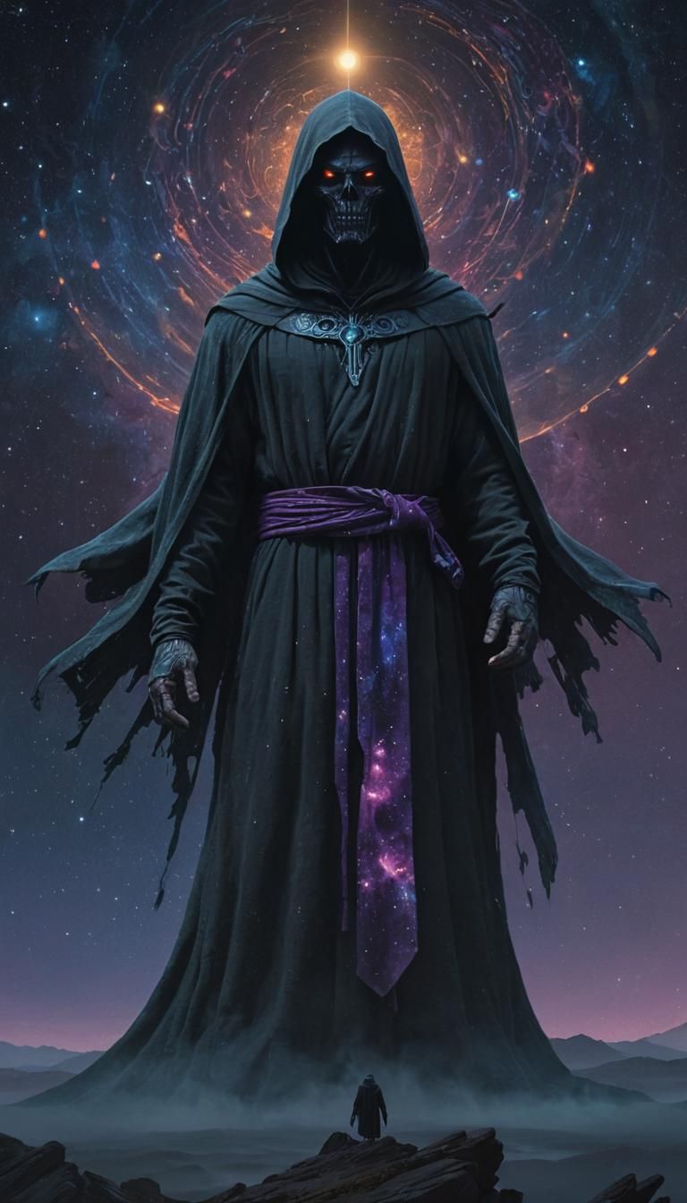 God in Black Robe Amidst the Universe