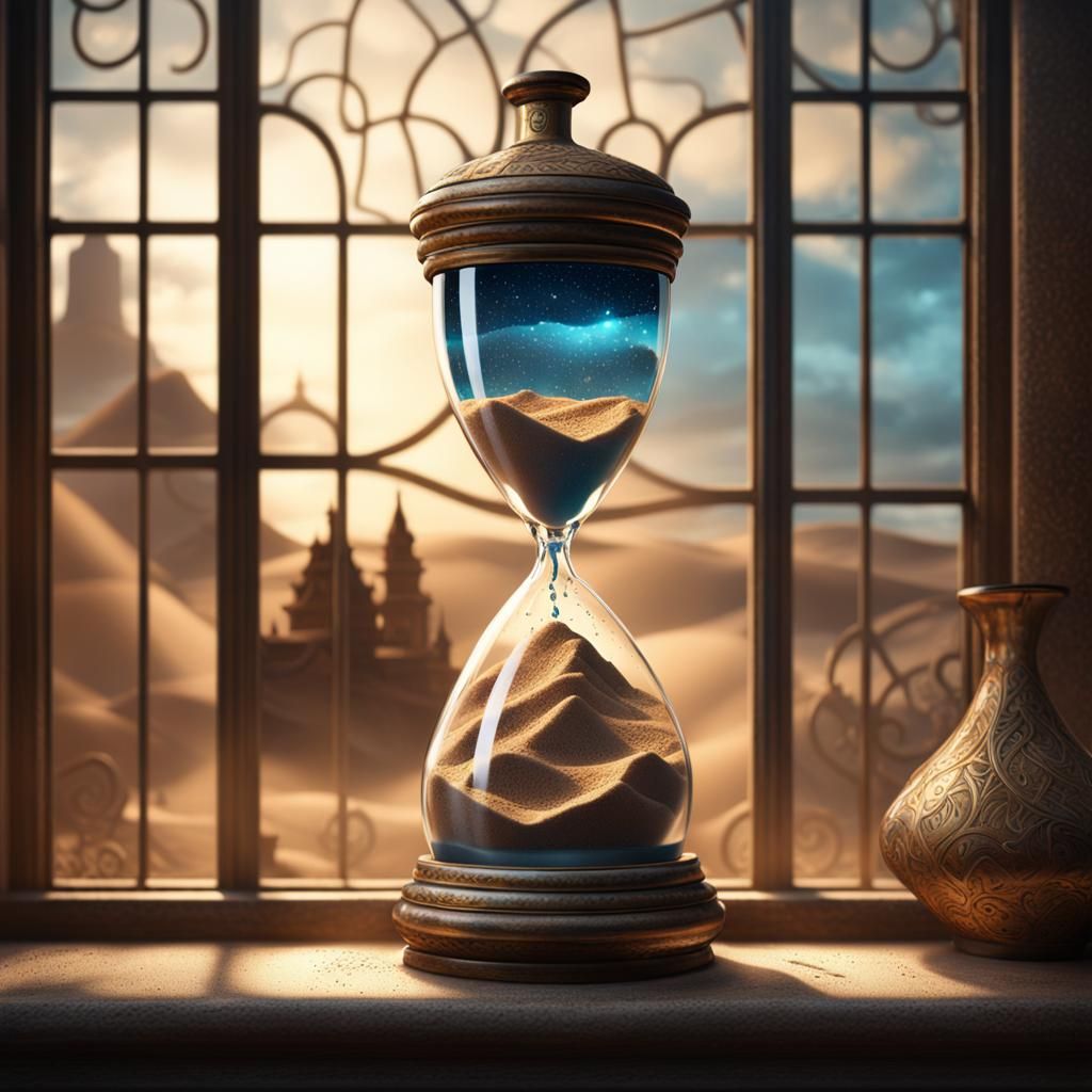Hourglass on Windowsill: Detailed Matte Painting
