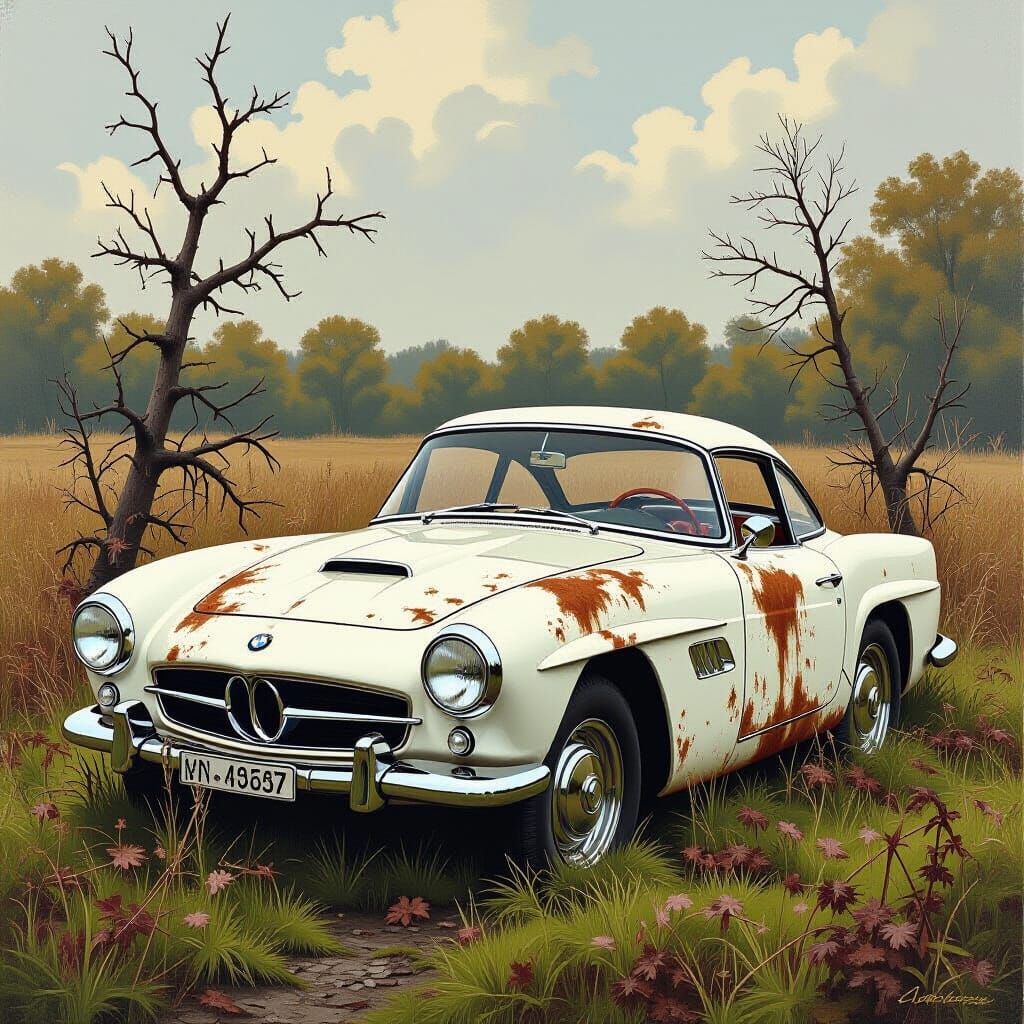 Moss-Covered BMW 507L in Overgrown Field