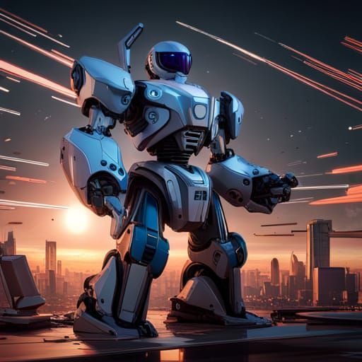 Futuristic Robot with Laser Blade and Canon