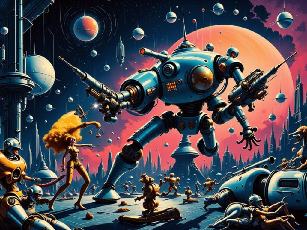 Retro-Futuristic Robot Space Station Shootout