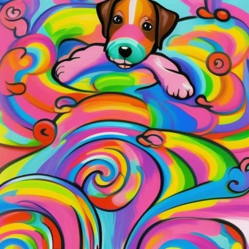 Cute Puppy in Gouache Candyland Wonderland