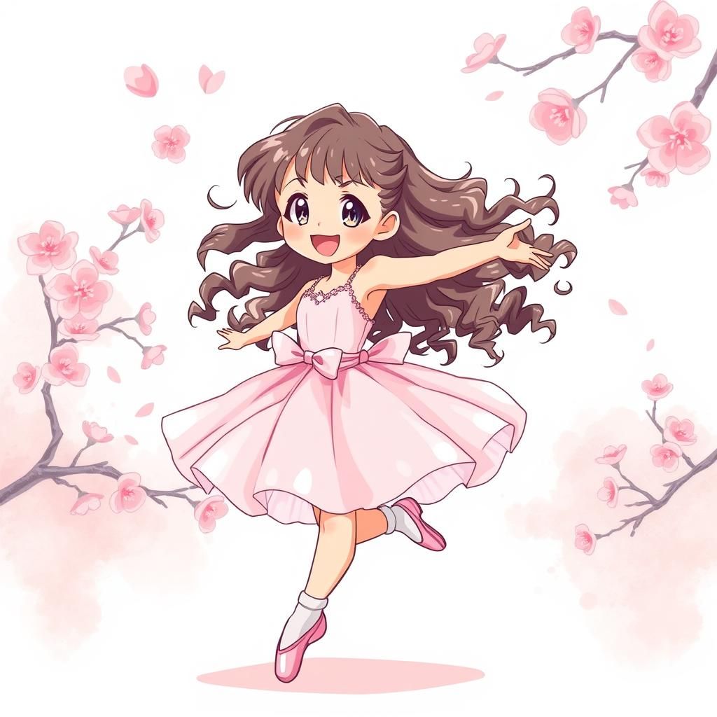 Joyful Anime Ballet Dancer in Watercolor Setting
