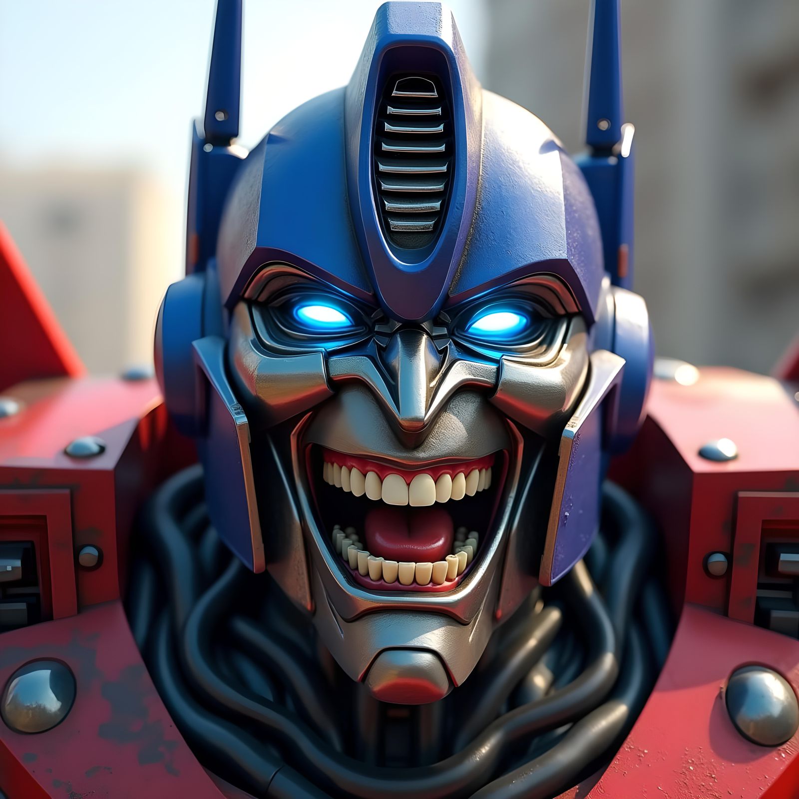 Realistic Portrait of Laughing Optimus Prime