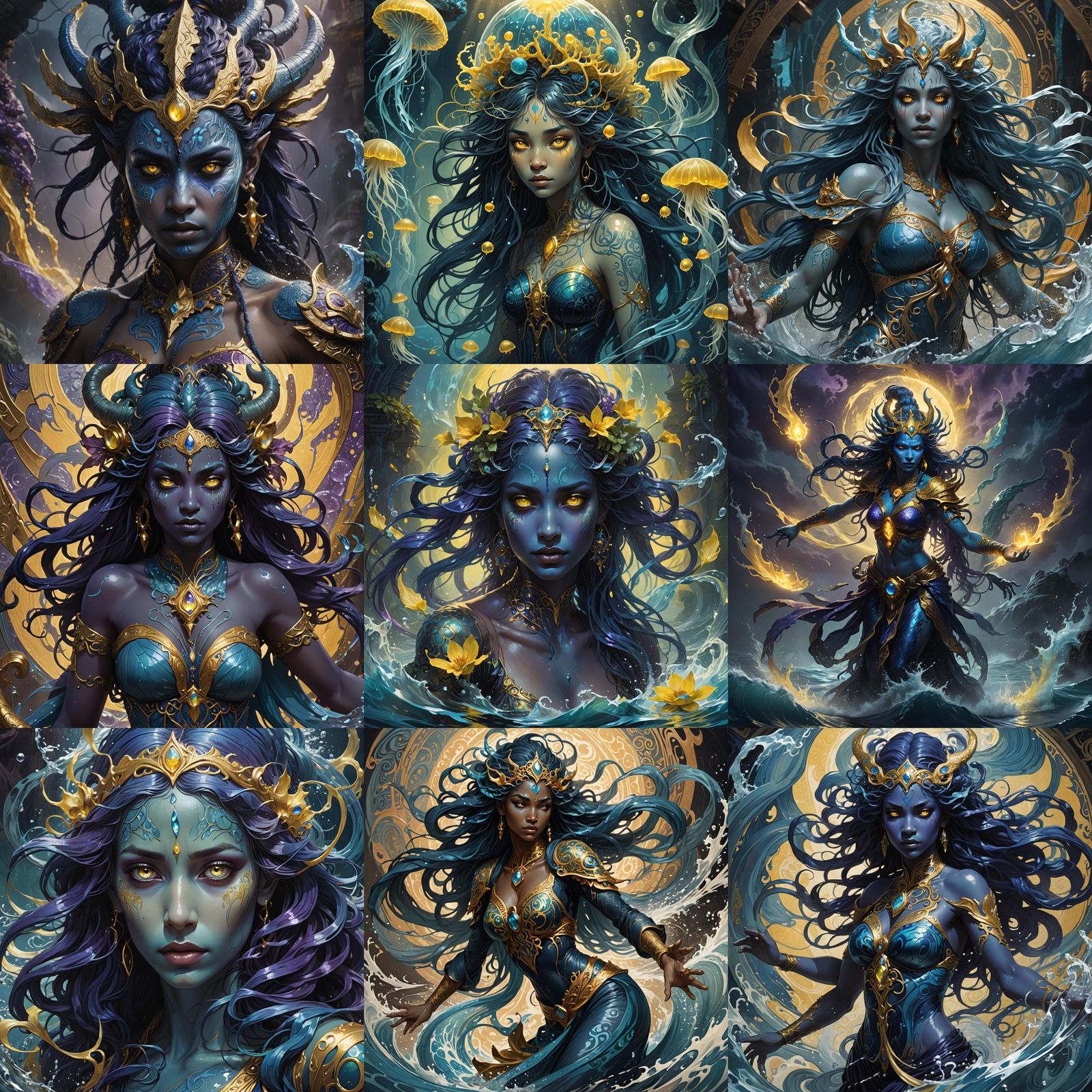 Female Water Djinn in Dark Fantasy Style