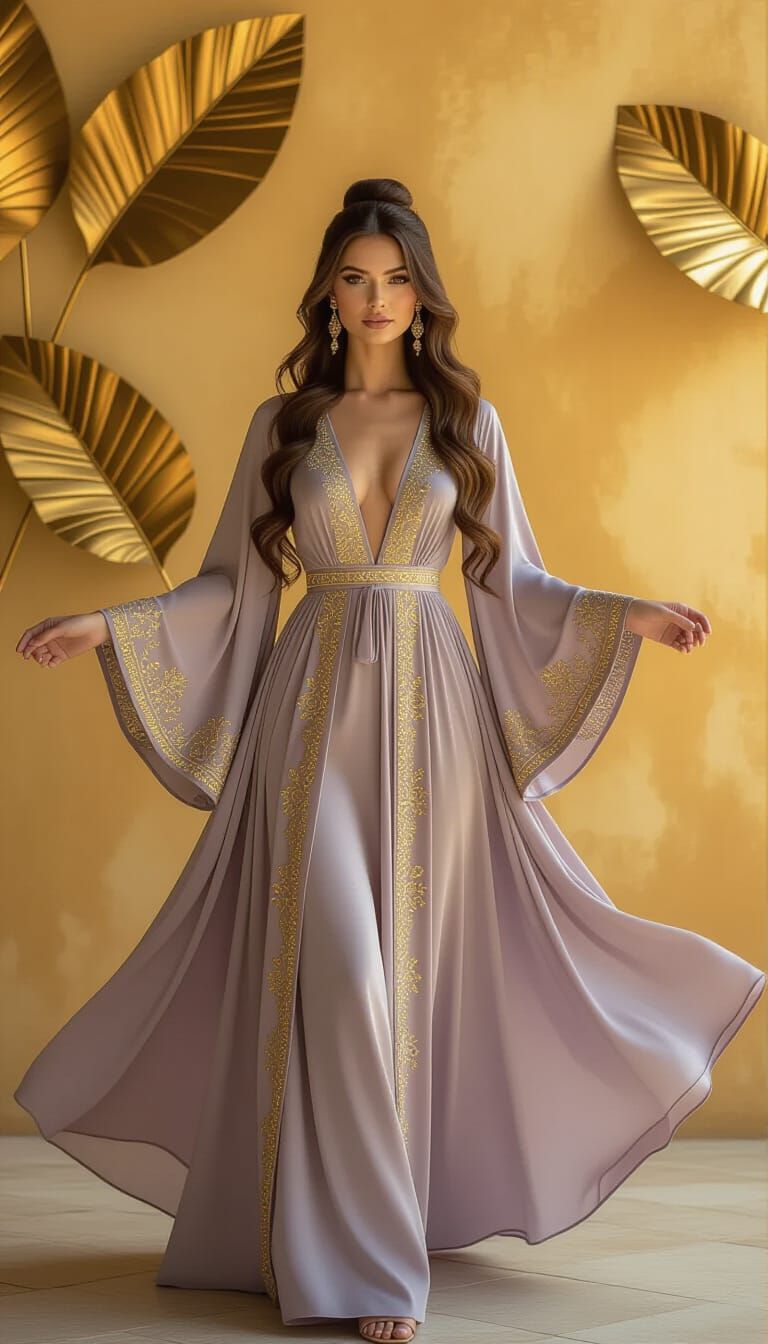 Elegant Woman in Silk Gown in Hyper-Realistic Style