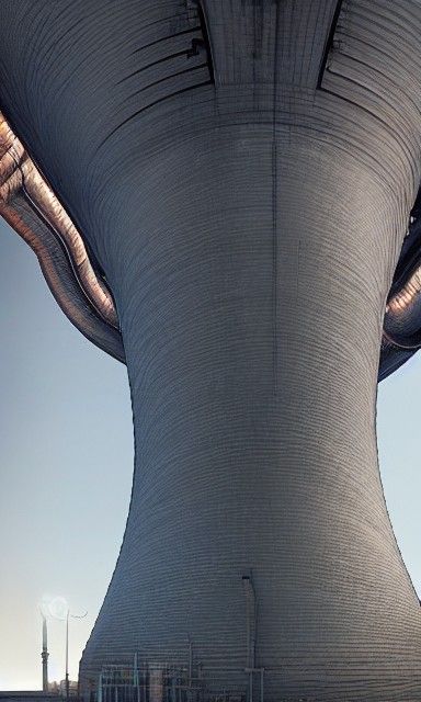 Steampunk Nuclear Cooling Tower in Cyberpunk Style