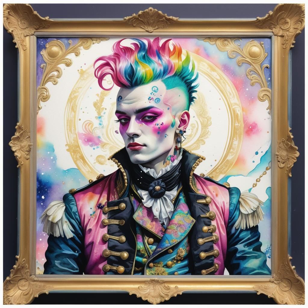 Punk Libertine in Vaporwave Rococo Watercolor