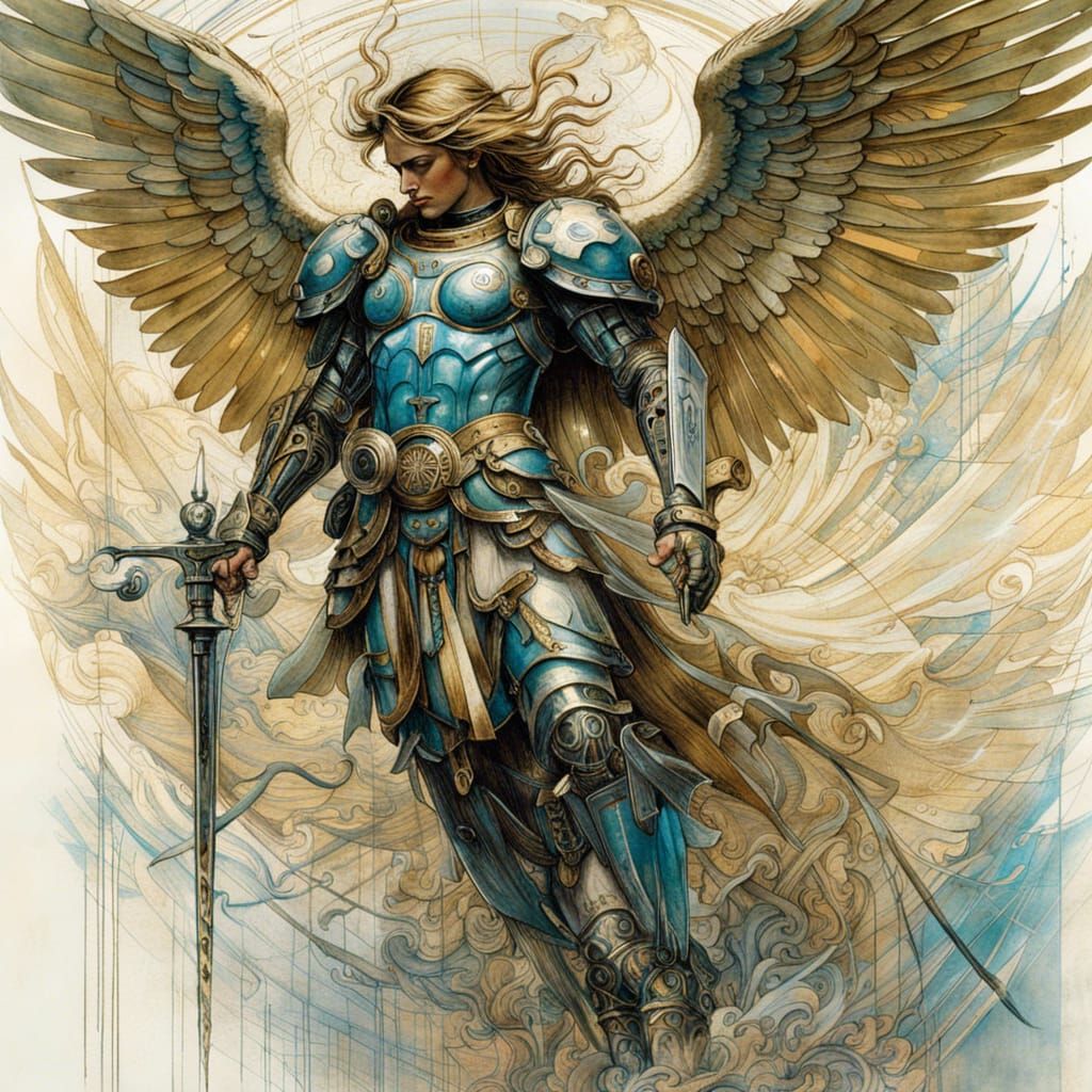 Futuristic Icon of St. Michael in Christian Futurism