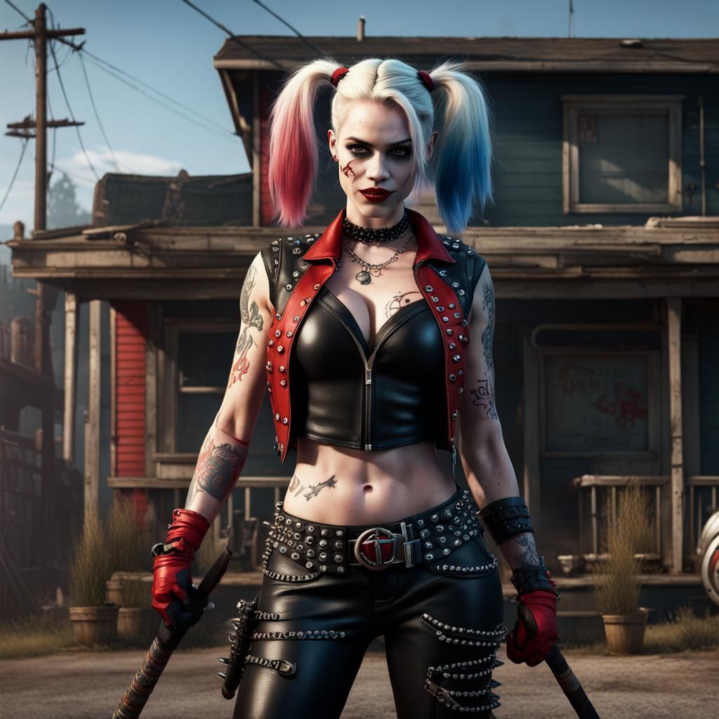 Harley Quinn as Biker in Front of Clubhouse