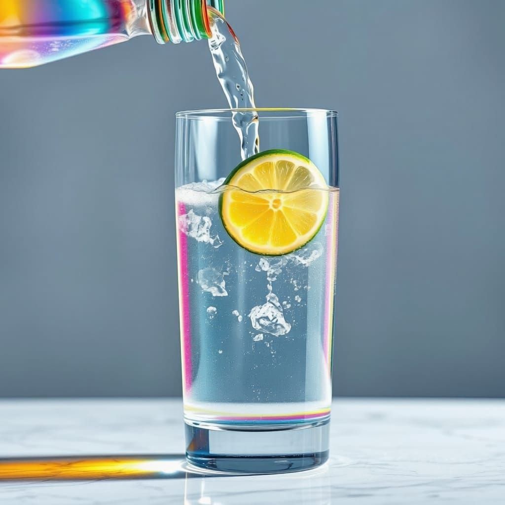 Sparkling Water Poured Into Luxury Glass With Lime