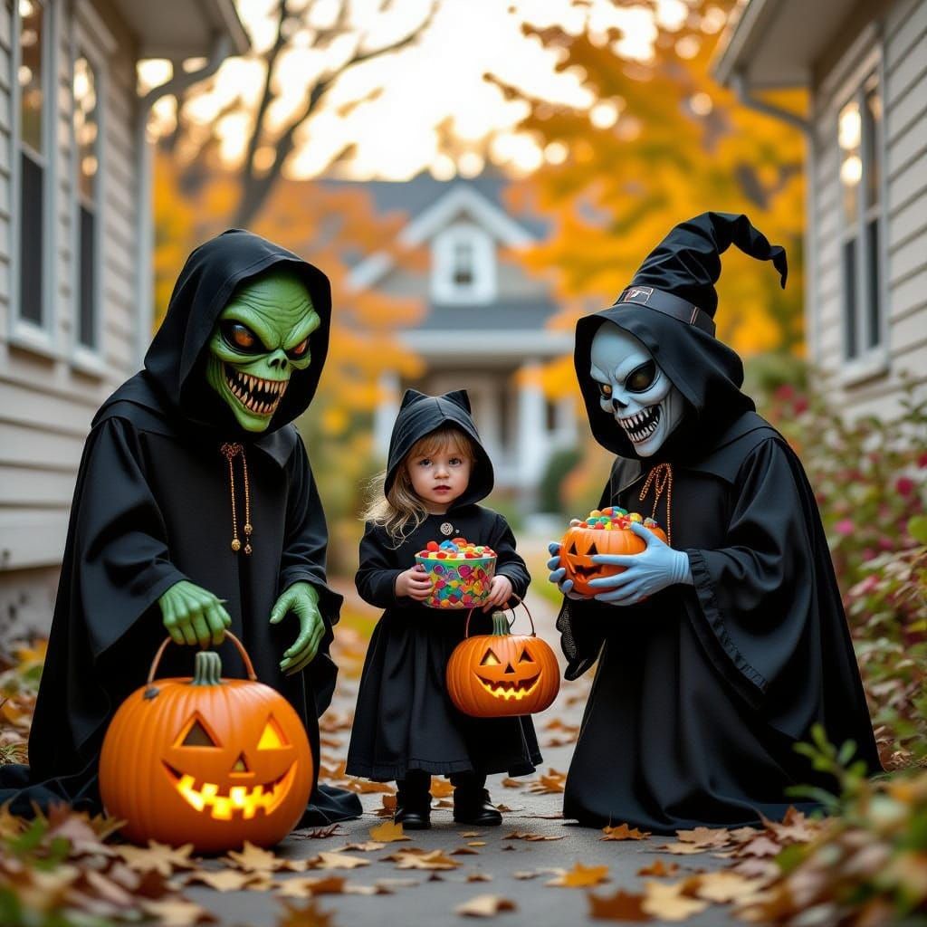Monsters Trick-or-Treating for Halloween Candies