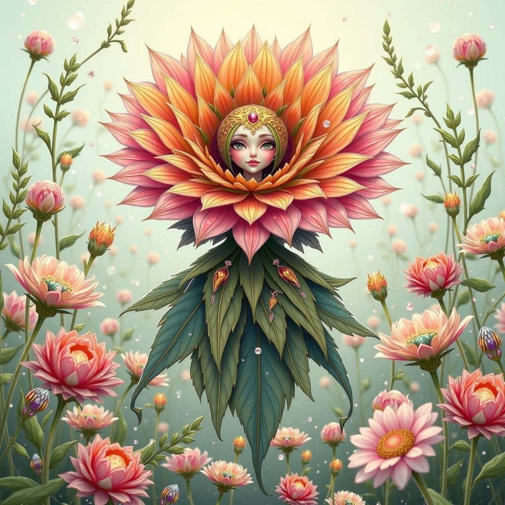 Lantana Flower Fairy in Watercolor Style