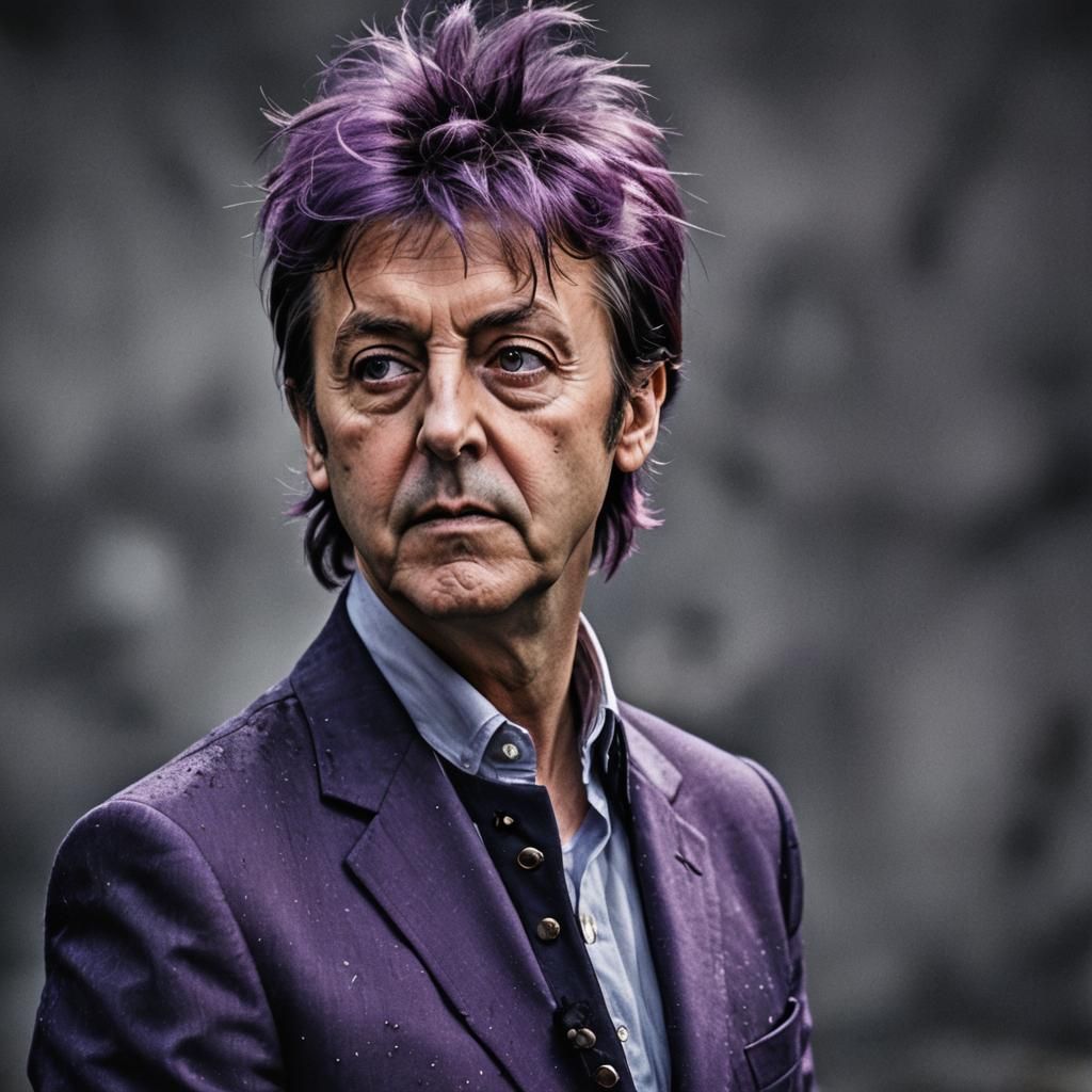 Paul McCartney with Spiky Purple Hair in HDR